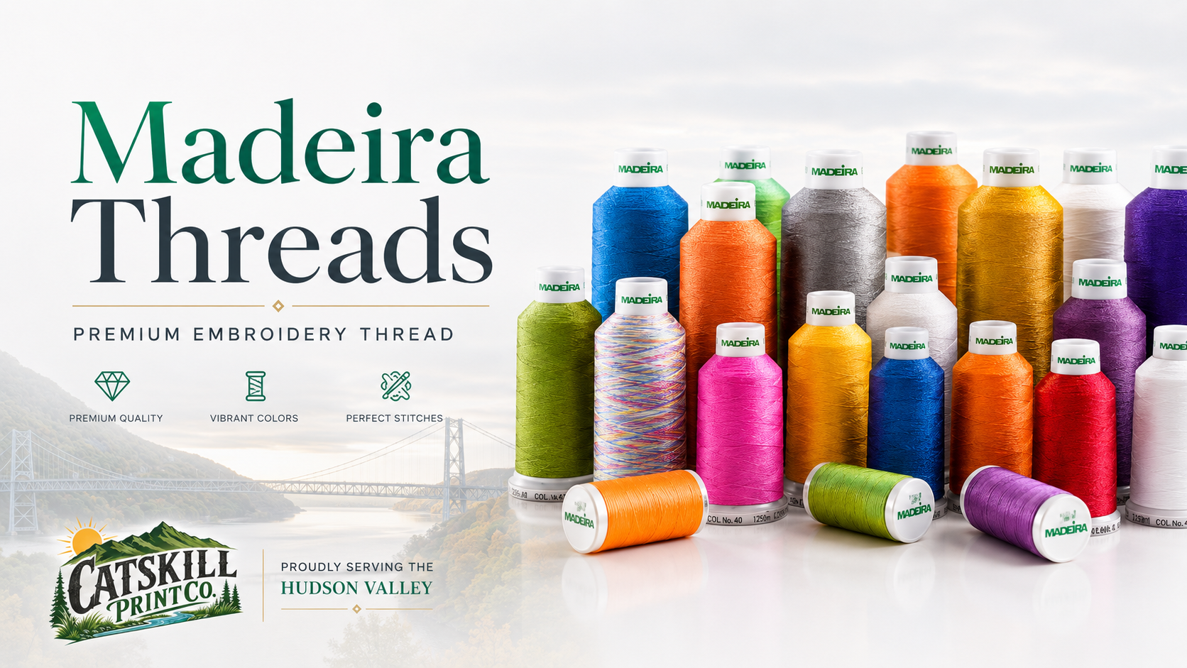 Madeira embroidery threads with Catskill Print Co. Hudson Valley branding